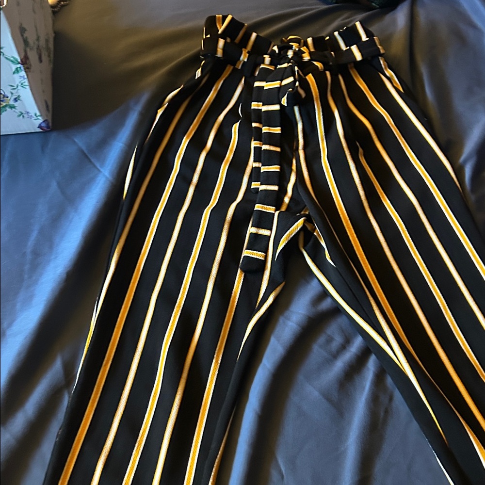 No Boundaries Black and Gold Striped Pants
